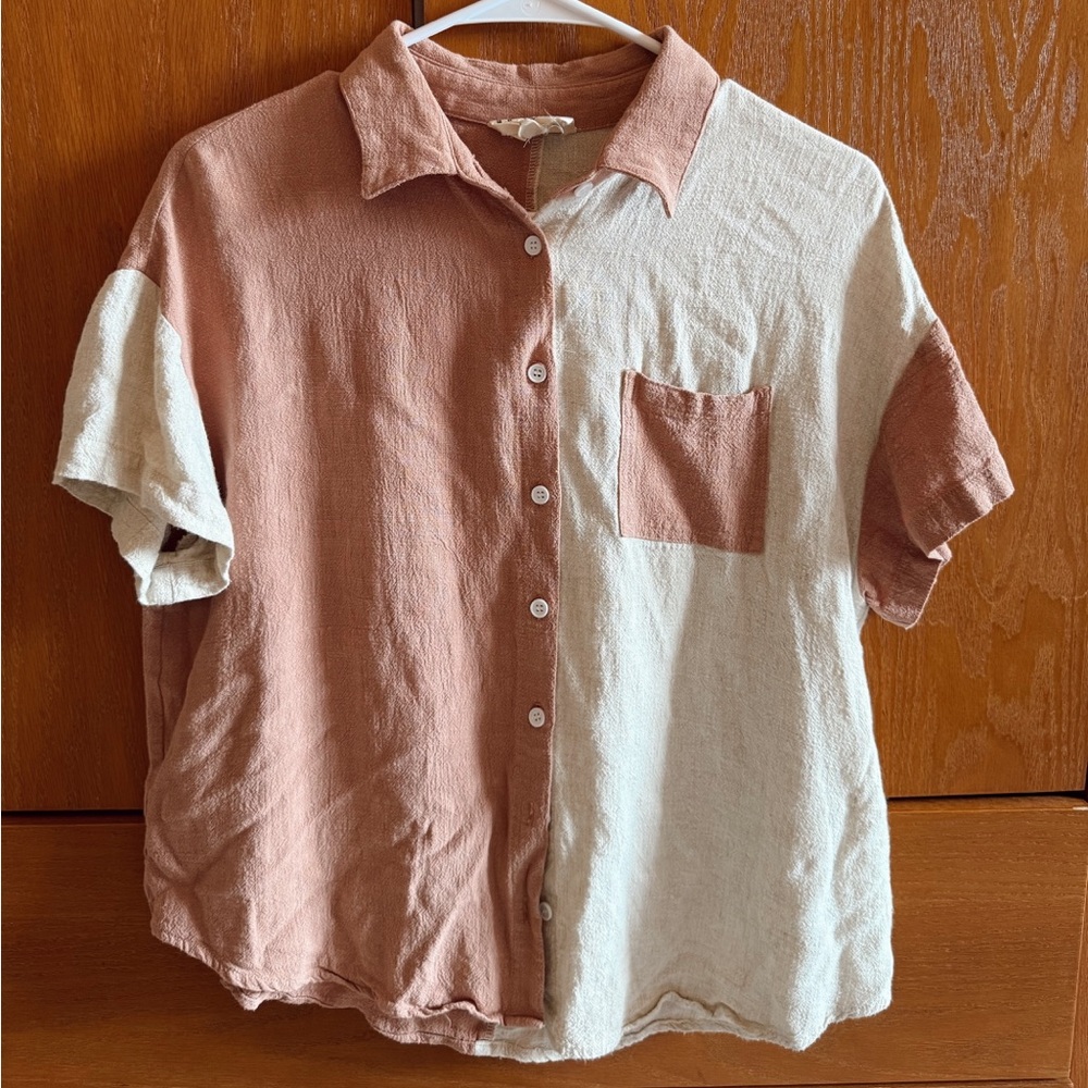 Dress Up Pink and Cream button down shirt sz medium